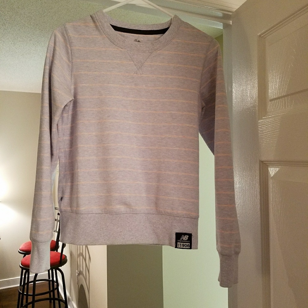New balance gray and pink striped sweater