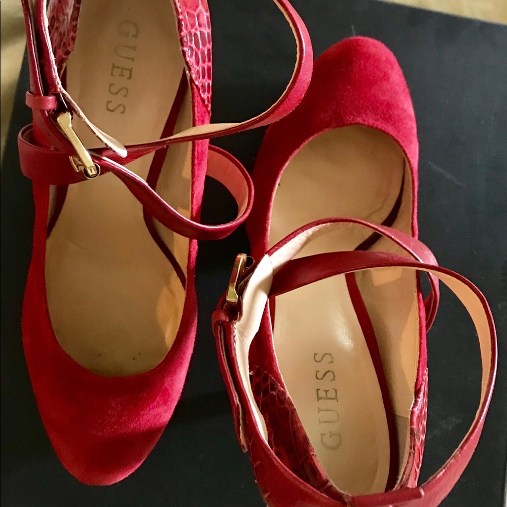 Guess red platform heels