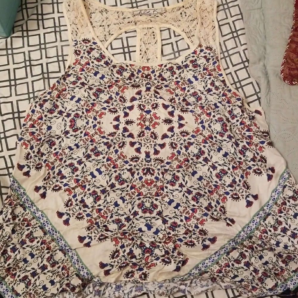 Floral Print & Lace RacerbackTank