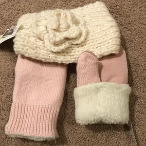 Pink mittens with ivory headband/ear warmer