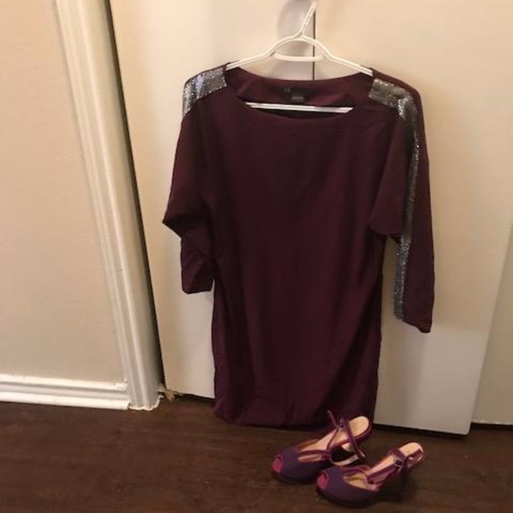 Armani Exchange Sleek purple dress with silver