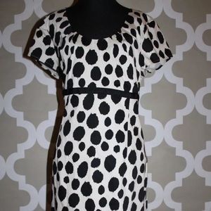 Boden Sheath Dress 12 Cream Black Polka Dot
