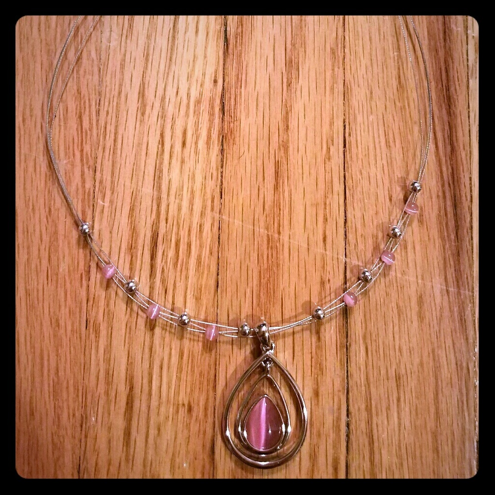 Pink Stone and Silver Necklace