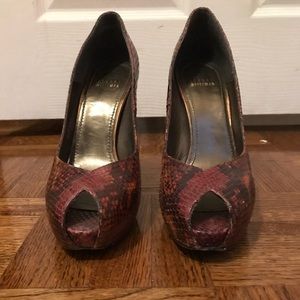 Stuart Weitzman Snake Print Peep Toe Pumps