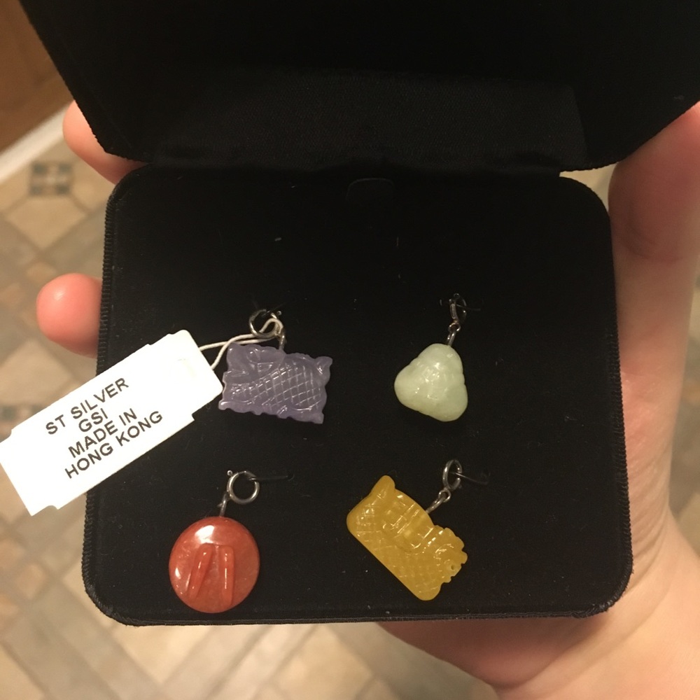 Set of 4 sterling silver jade charms