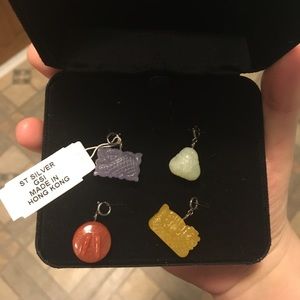 Set of 4 sterling silver jade charms