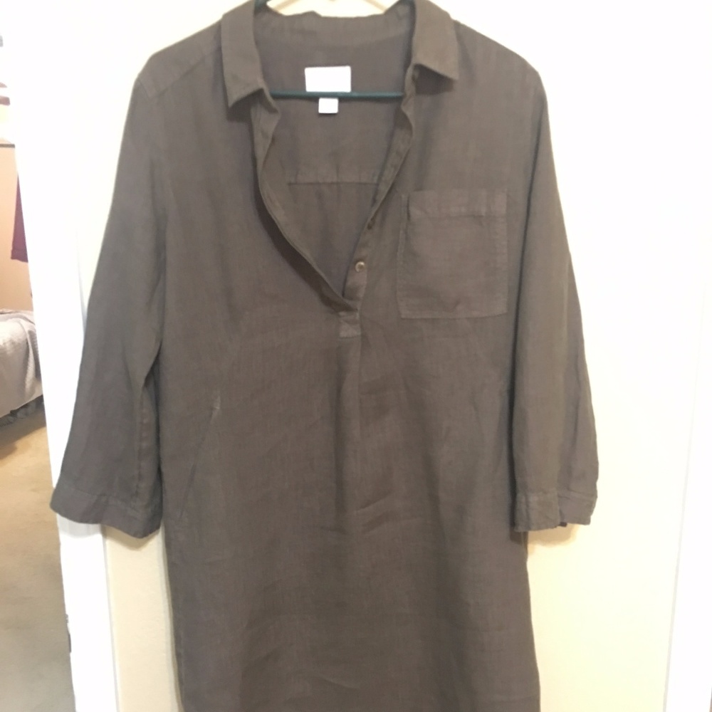 Caslon Olive linen shirt dress