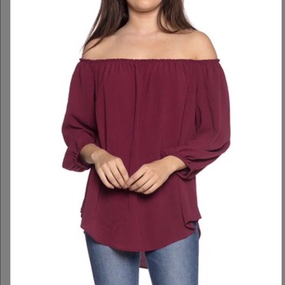 !SOLDl burgundy peasant top by Flawless