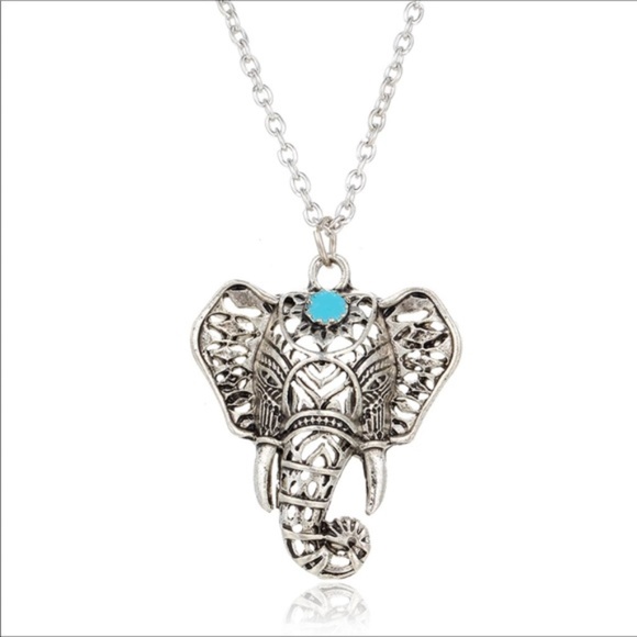 Lucky Elephant 🐘 Vintage Pendant with Turquoise - Picture 2 of 8