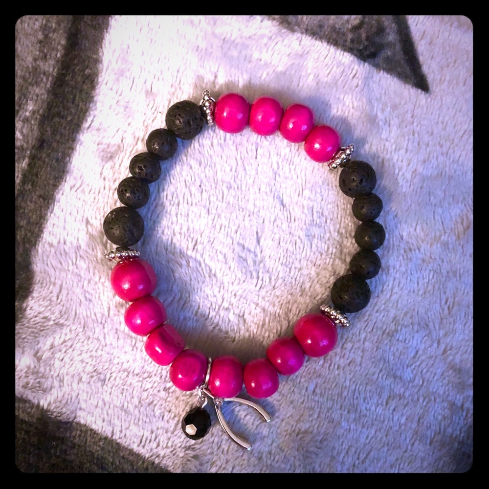💕SOLD💕Black Lava & Hot Pink wood beads