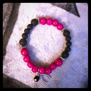 💕SOLD💕Black Lava & Hot Pink wood beads