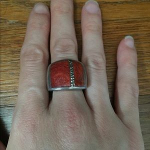 Sterling silver and coral ring