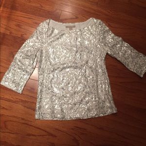 Banana Republic White Lace &  Sequin Top Size 6