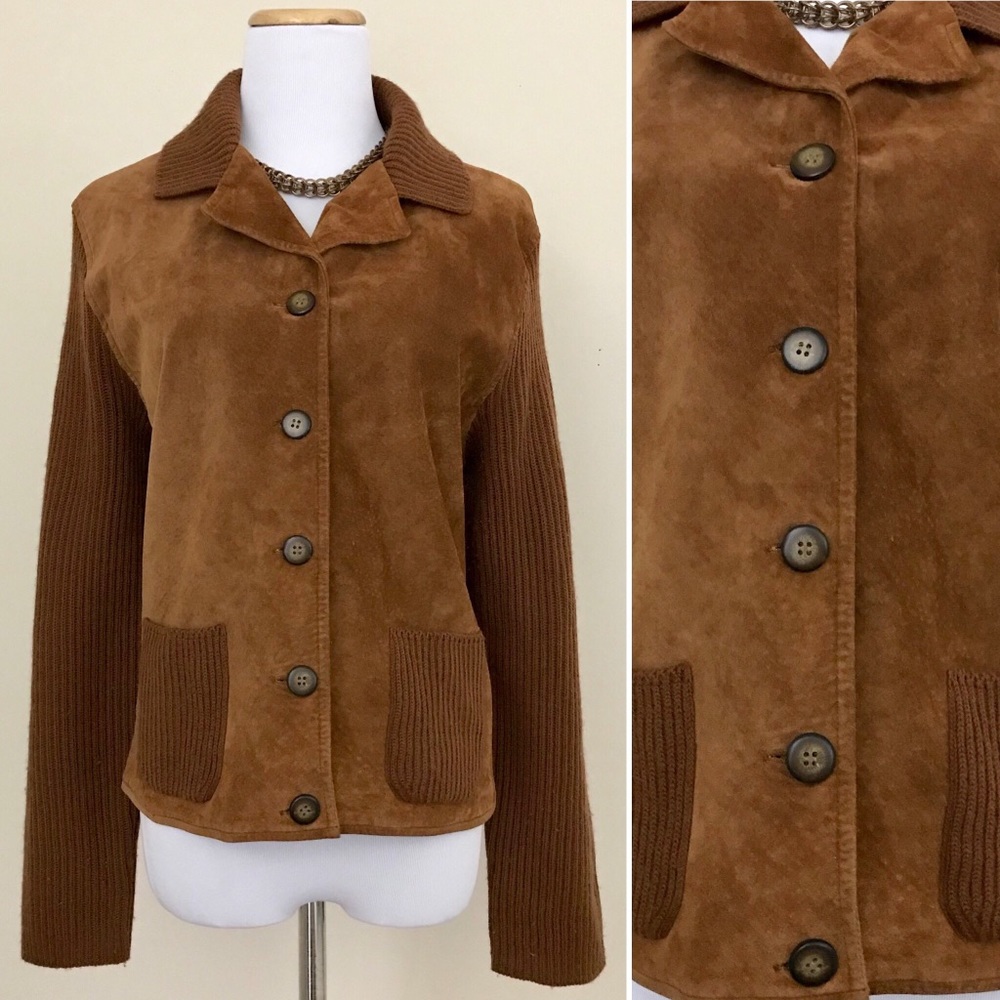 Vintage Brown Leather & Wool Sweater Jacket