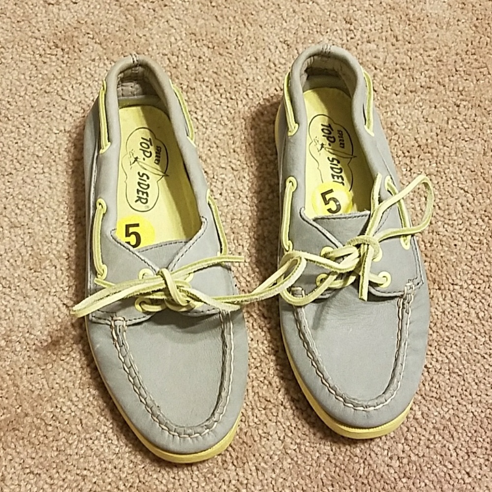 Gray and Neon Green Sperry Boat Shoes