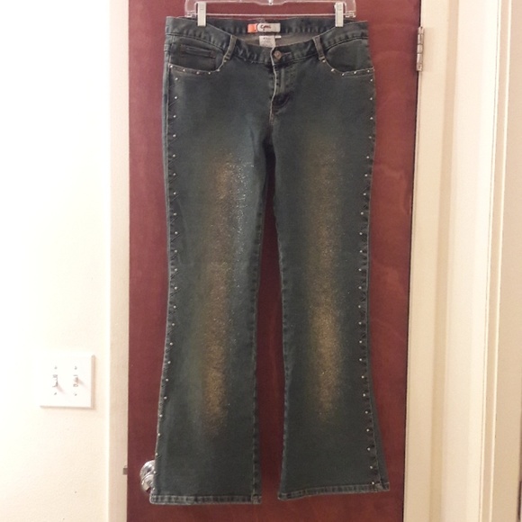 Vintage YAGI Gold GLITTER Studded Jeans Size 13 - Picture 4 of 6
