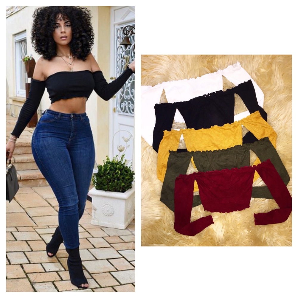 Ruffled Off The Shoulder Crop Top new stretchy