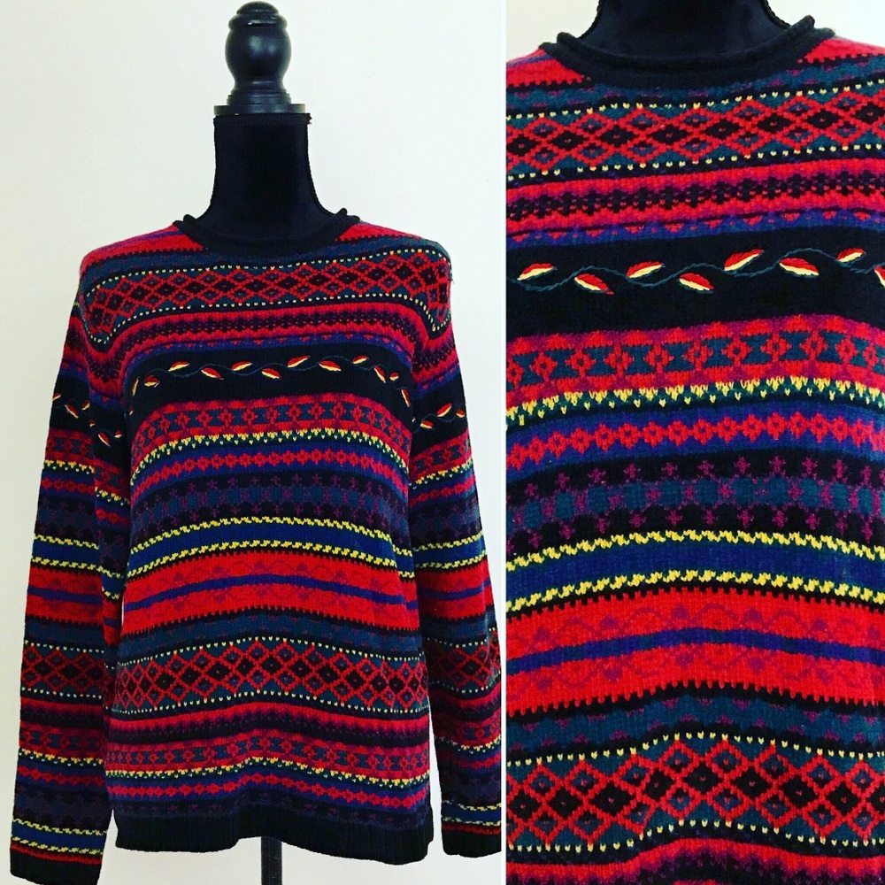 Vintage 90s Festive Red Patterned Sweater