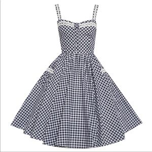 Gingham navy and white dress