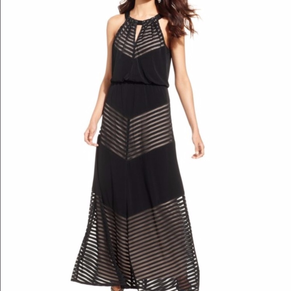 London Times Cutaway Shoulder Halter Maxi Dress