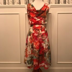 Eliza J watercolor elastic cinched waist dress