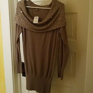 Sweater with sequin shoulder cowl