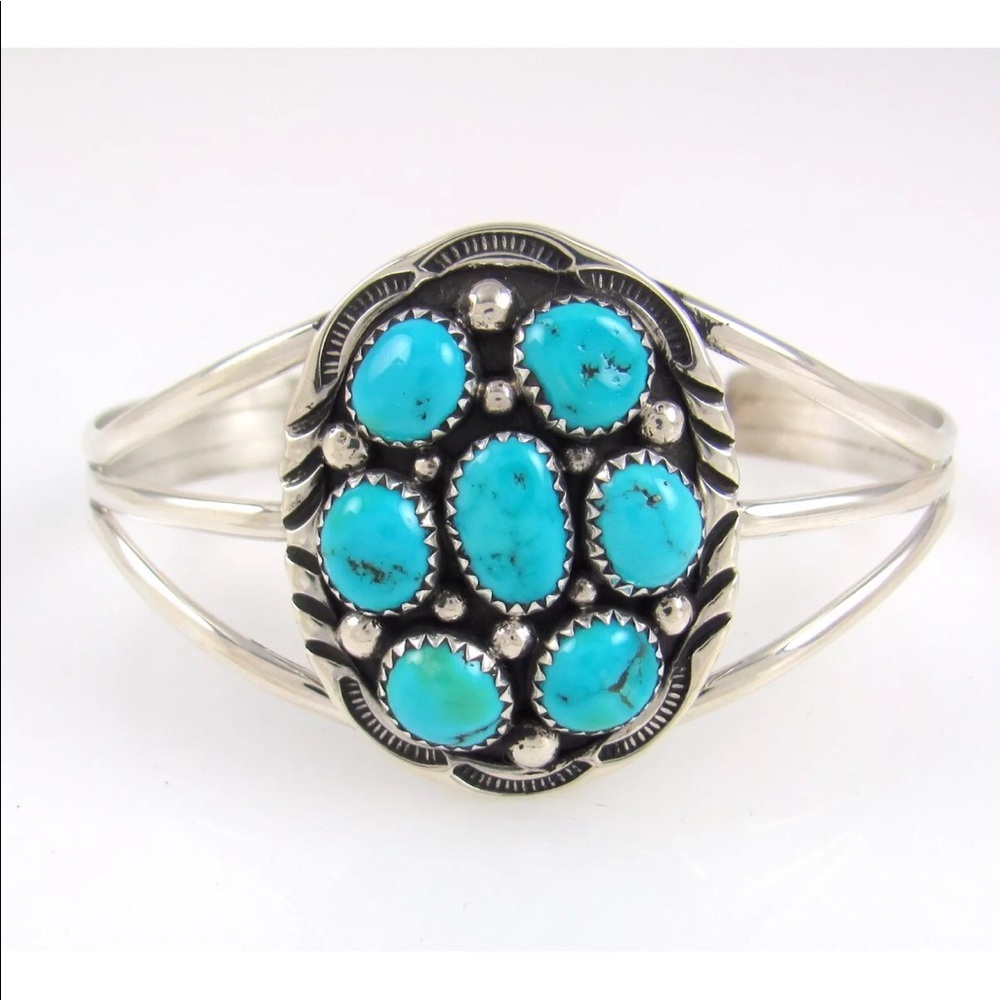 Navajo 925 & Turquoise Cluster Cuff Bracelet