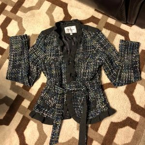 OLEG CASSINI PLAID BLAZER BLUE GRAY W/BELT SMALL