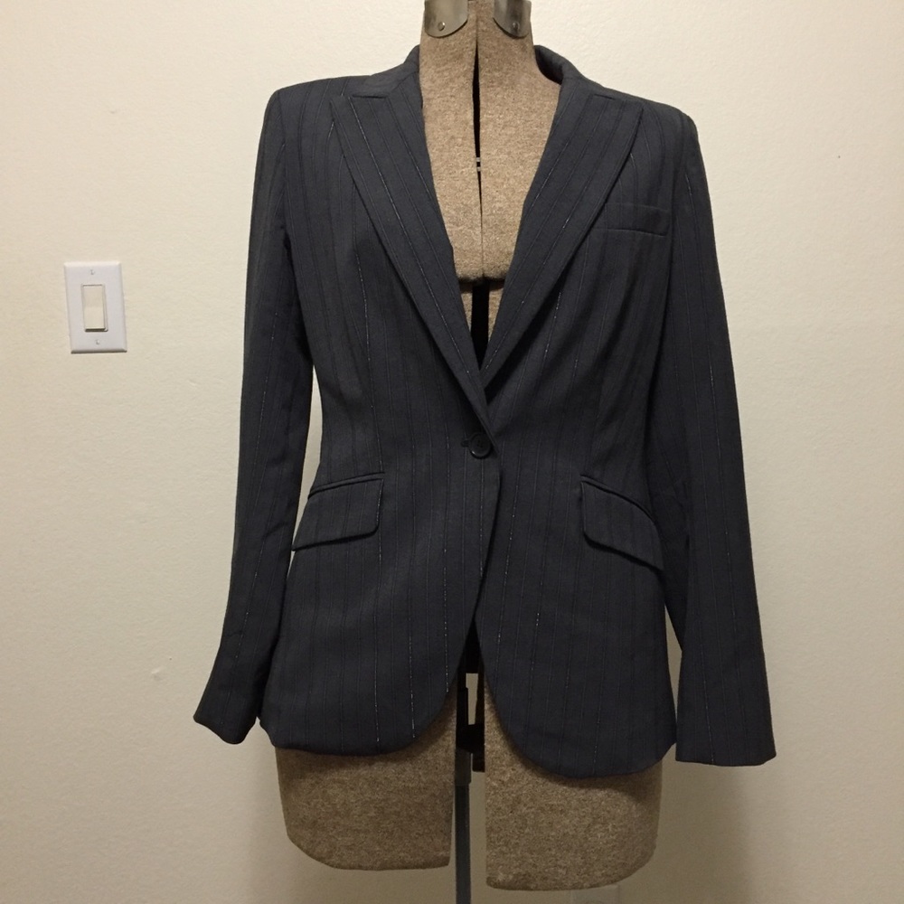 Grey suit blazer, lined, silver pin stripes