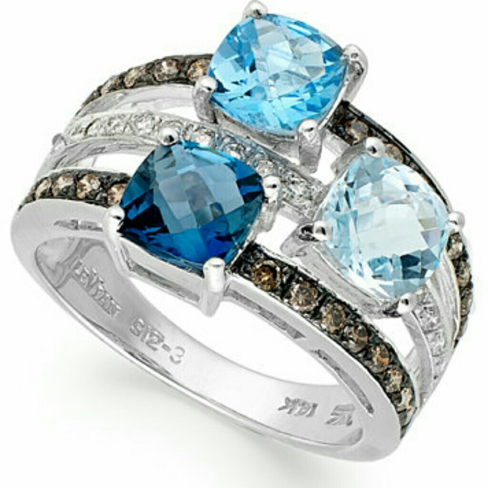 LeVian Blue Topaz Chocolate Diamond Ring