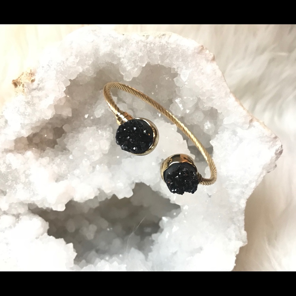 Natural druzy agate cable bangle - Picture 5 of 6