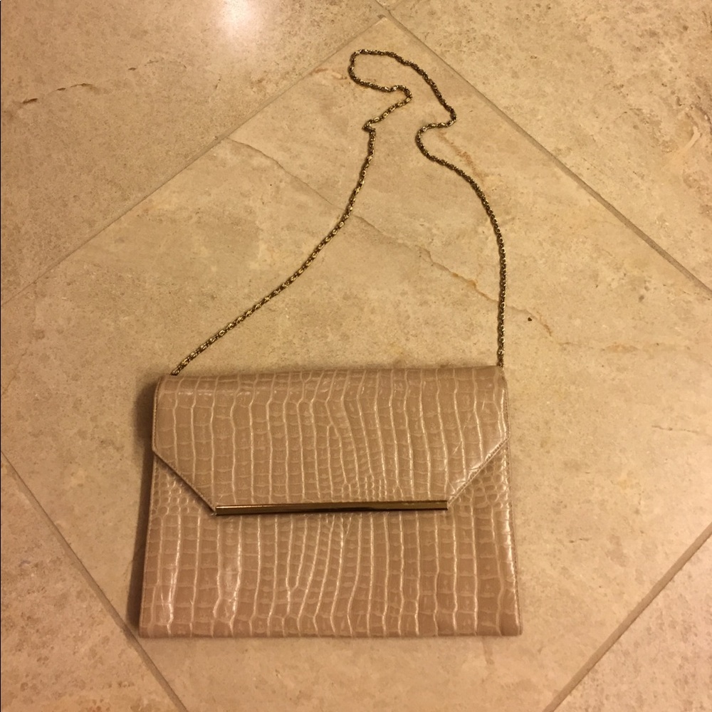 Tan Envelope Clutch with Chain Shoulder Strap