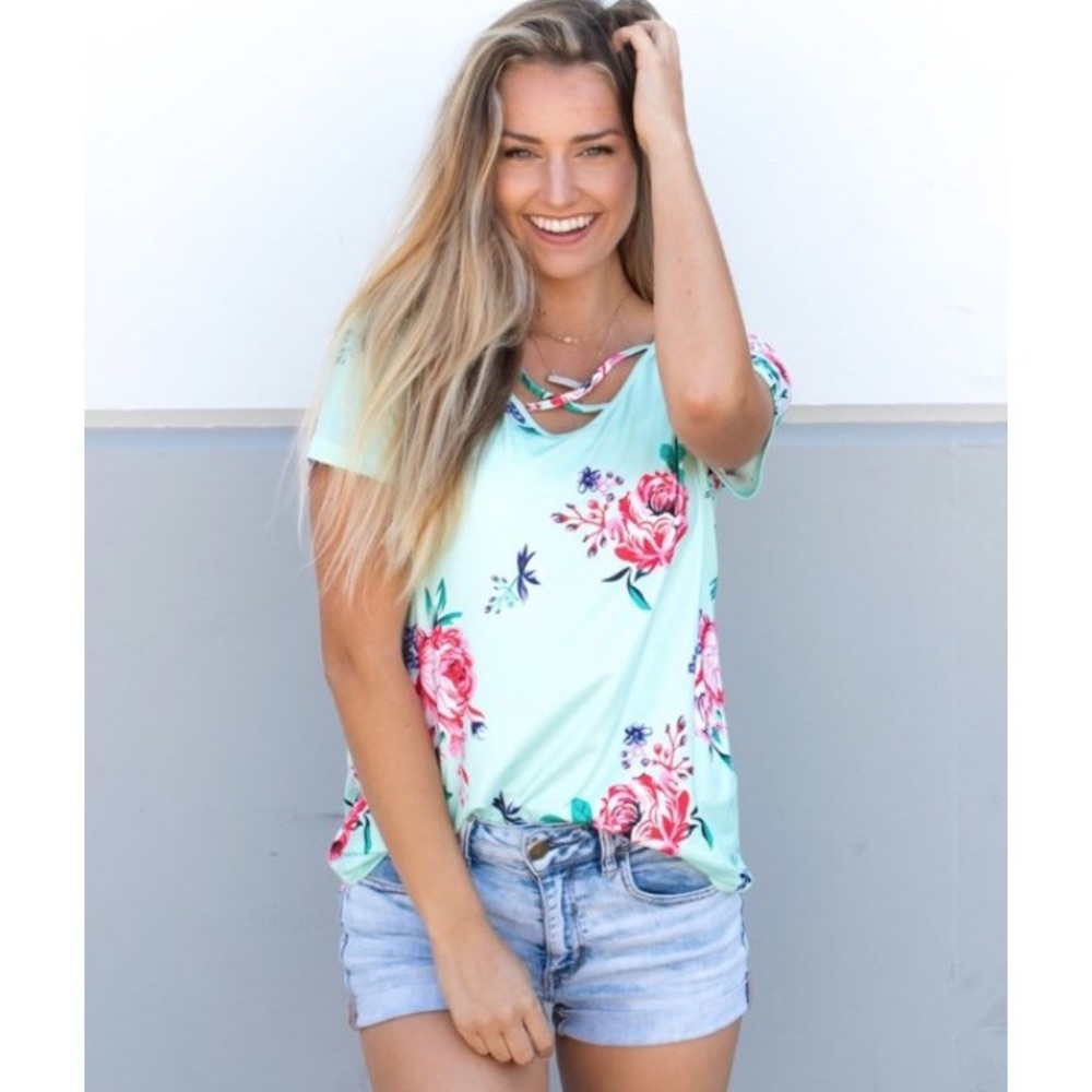 Floral criss cross tee