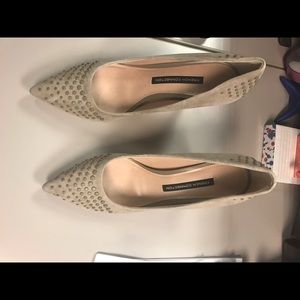 French Connection  Gray Studded Pointed Toe Pumps