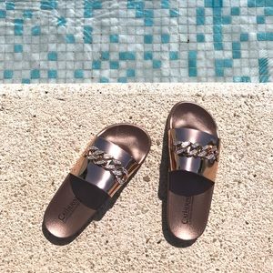 Catherine Malandrino Shoes - Metallic Chain Slides Catherine Malandrino Shoes - Metallic Chain Slides