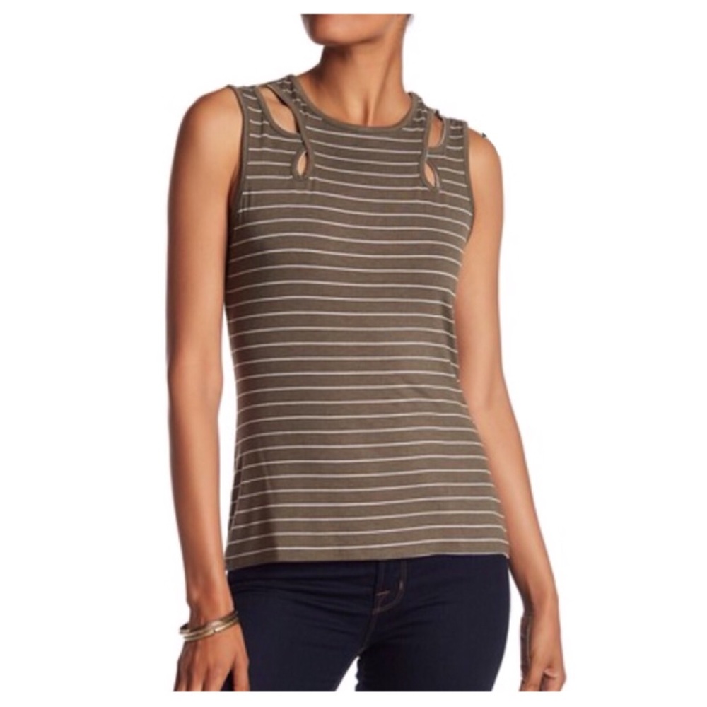 NWT Max Studio Green White Striped Cut Out Tank S