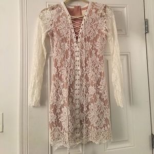 white lace, lace up dress