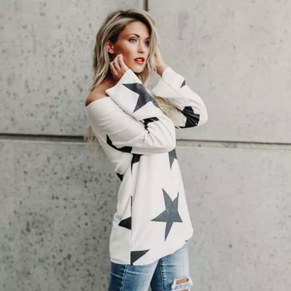 ✨HP!✨Star Patterned Off Shoulder Long Sleeved Top✨ - Picture 2 of 7