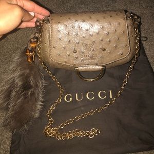 GUCCI STUNNING OSTRICH CROSSBODY WITH MINK TIPS