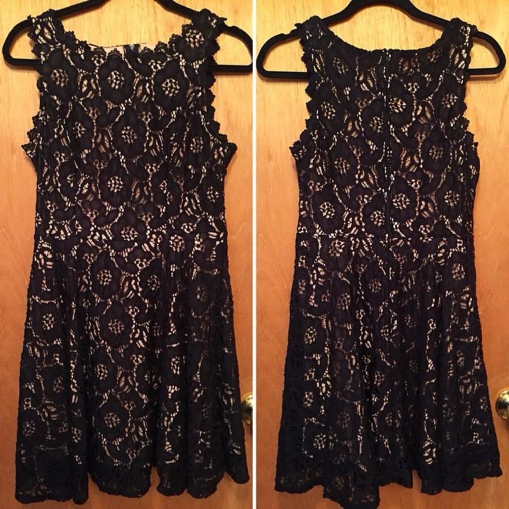 Black lace dress with Beige Underlay