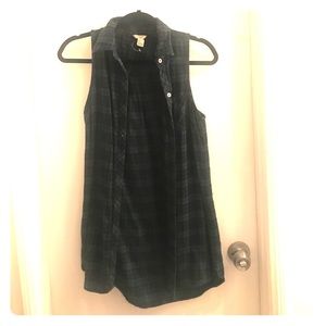 Navy Green Plaid Vest/Shirt with Buttons