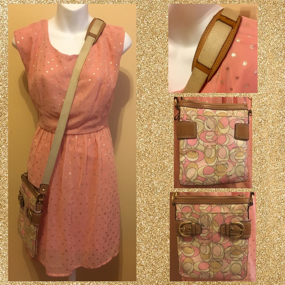 Cream Pink COACH crossbody signature purse.