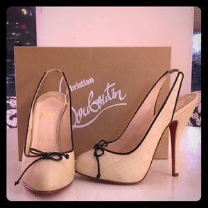 New Christian Louboutin Cream Slingbacks with Bow