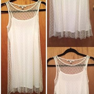 Two Piece White Dress With Sheer Polka Dot Overlay