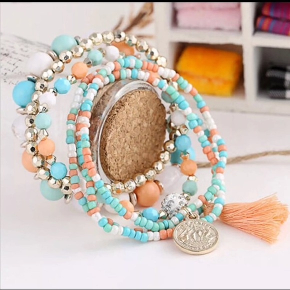 Boho Pastel Tassels Charm Beads Bracelet - Picture 3 of 4