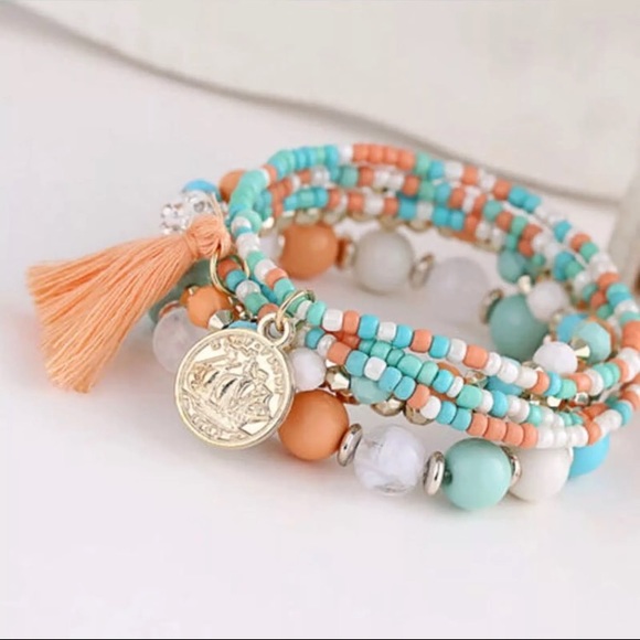 Boho Pastel Tassels Charm Beads Bracelet - Picture 4 of 4