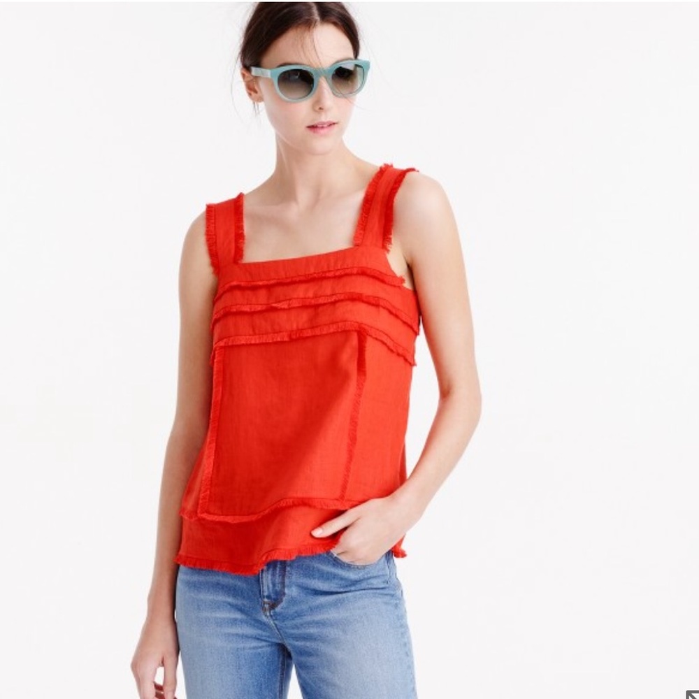 J. Crew Linen Tank Top with Fringe Red