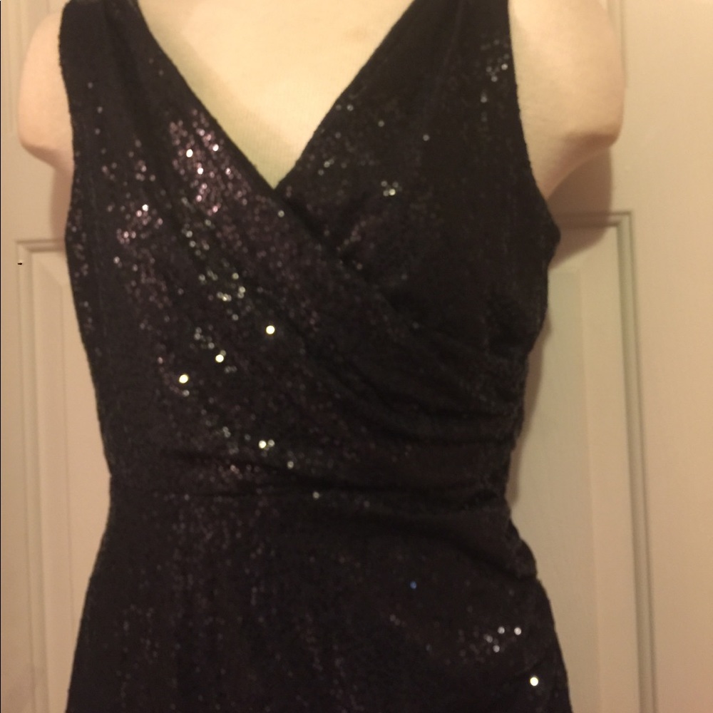 Betsy & Adam Black Sequin Party Dress