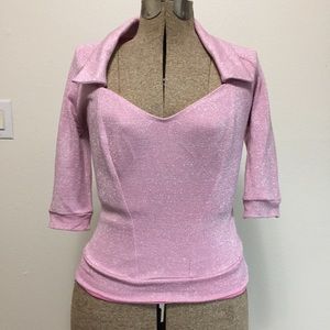 Jeanie Lurex top in baby pink Pinup Couture