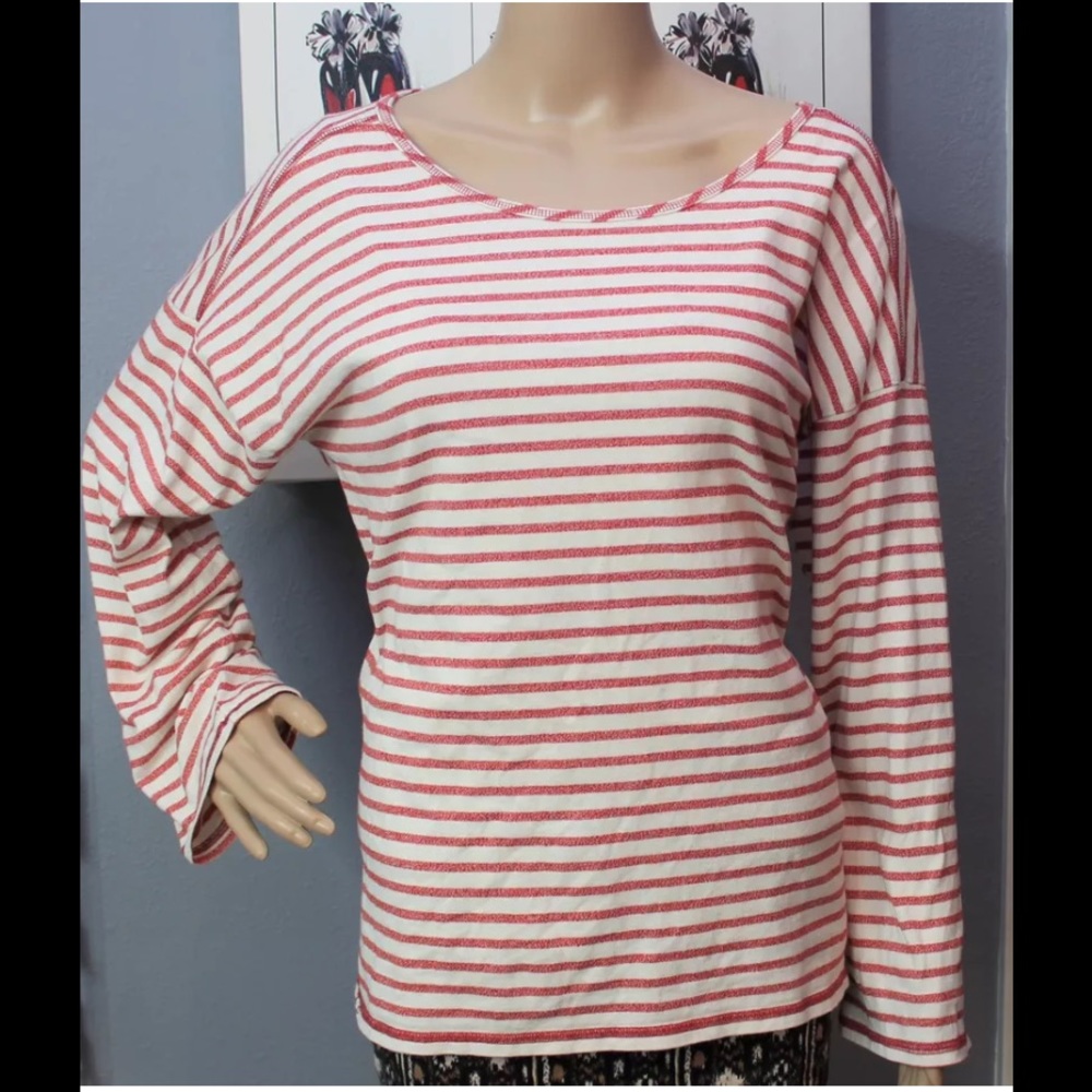 Women's made well long sleeve striped red white M